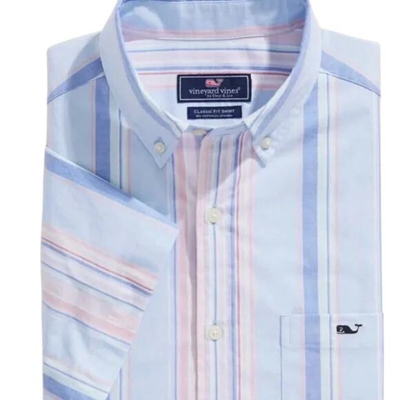 Vineyard Vines Stretch Cotton Short-Sleeve Awning Stripe Shirt S/S Men Big 2XB - Picture 3 of 15